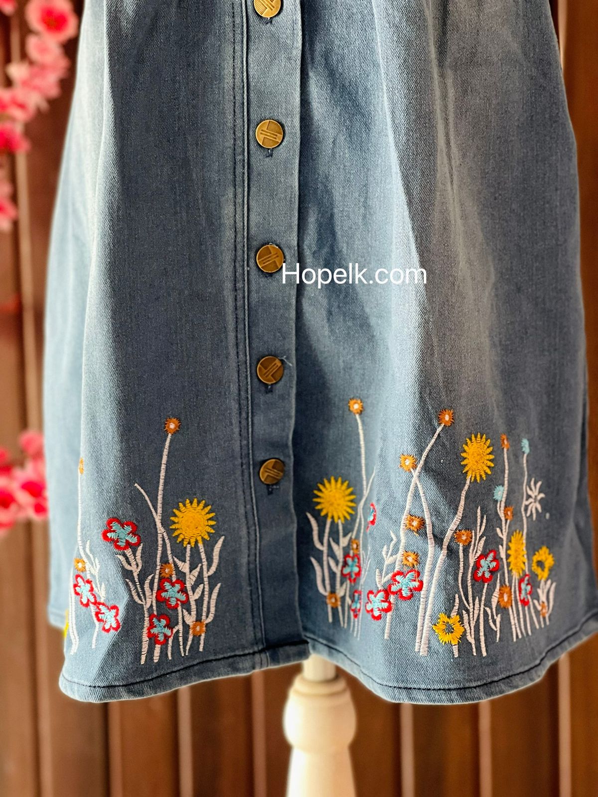 Embroidery Flower Denim Dress