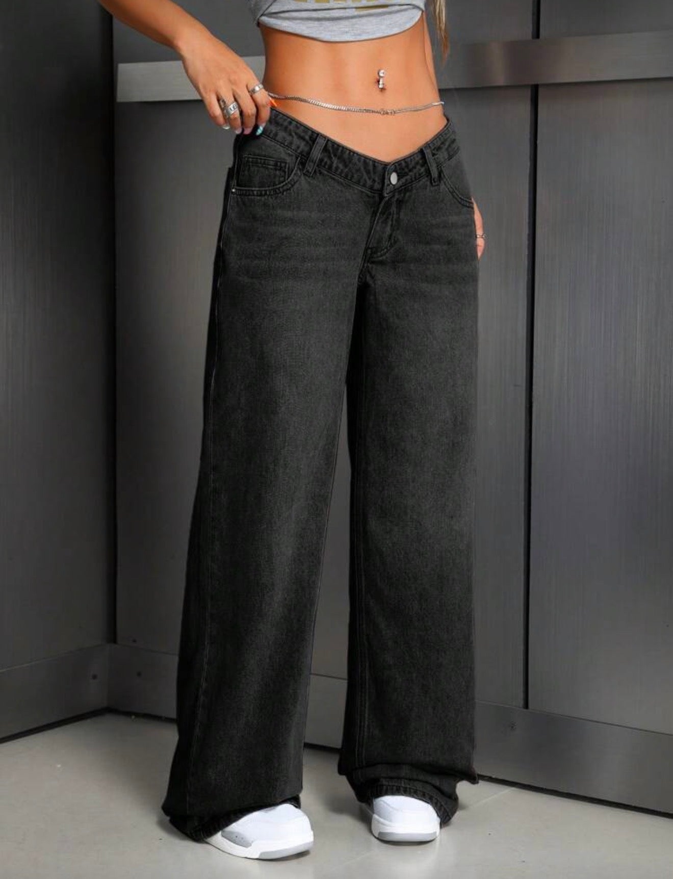Casual loose black denim pant