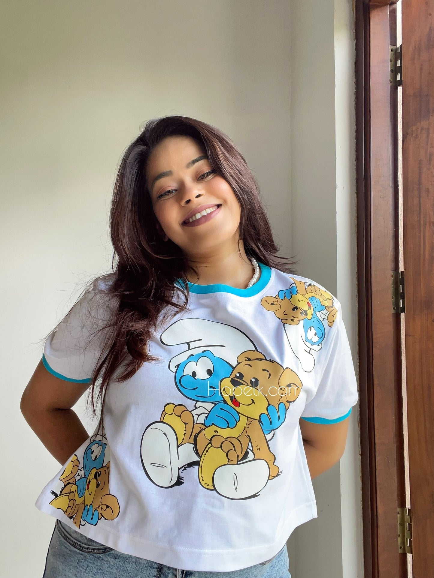 Printed crop top - Smurf and bear