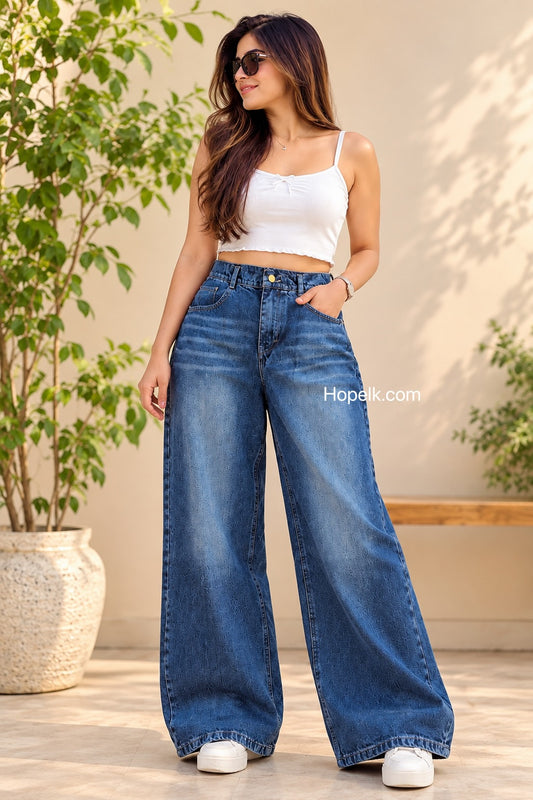 Classic Dark-blue wide leg Denim
