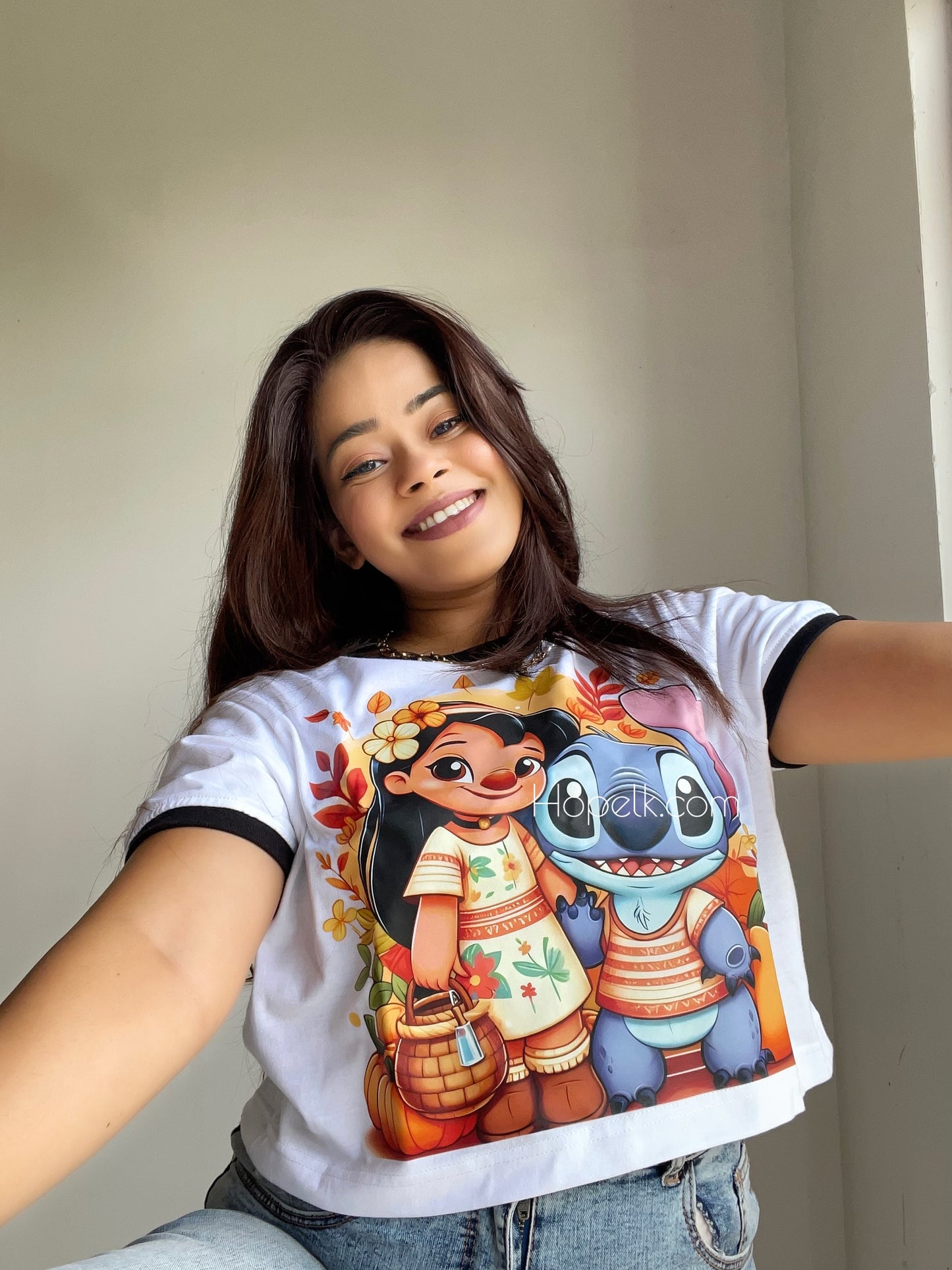 Printed crop top - Stich with girl