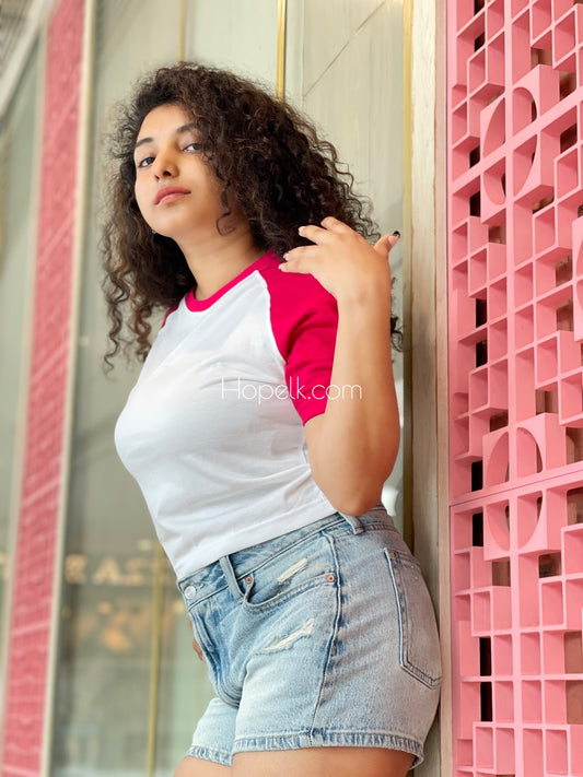 Raglan Sleeve Hot Pink Crop top