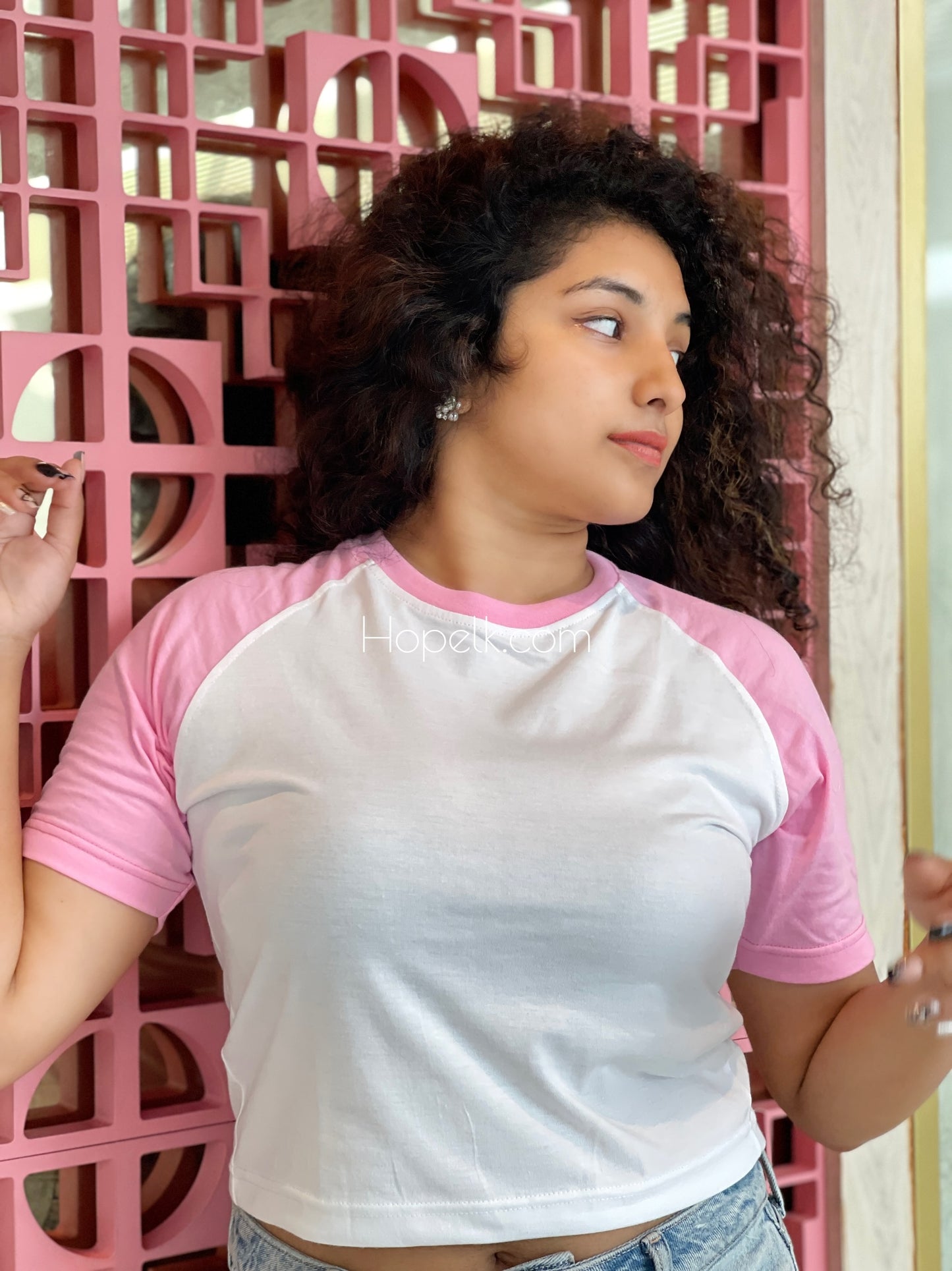 Raglan Sleeve Pink Crop top