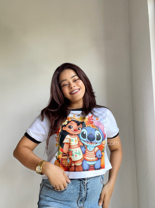 Printed crop top - Stich with girl