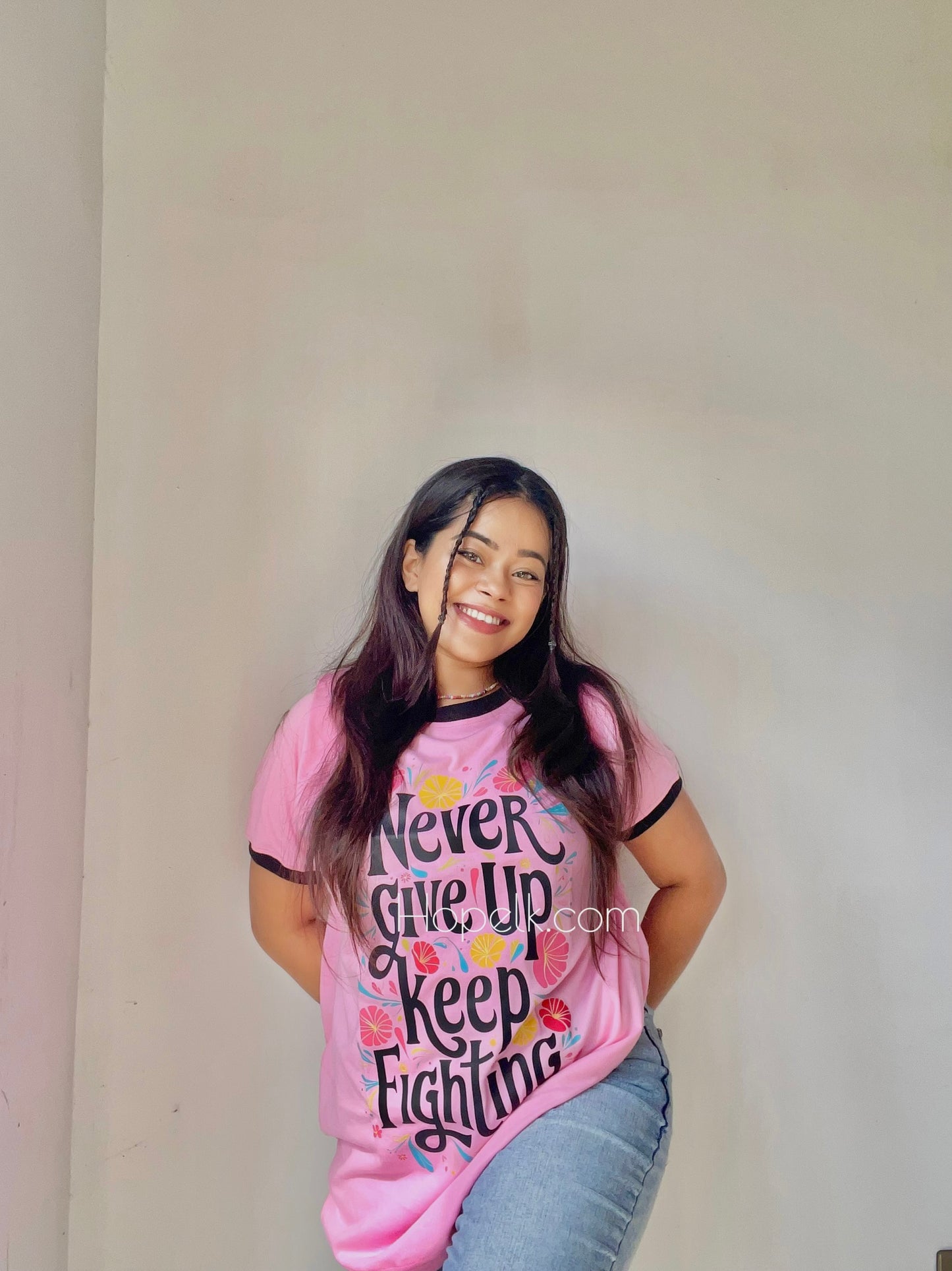 Never Give Up - Ringer T shirt