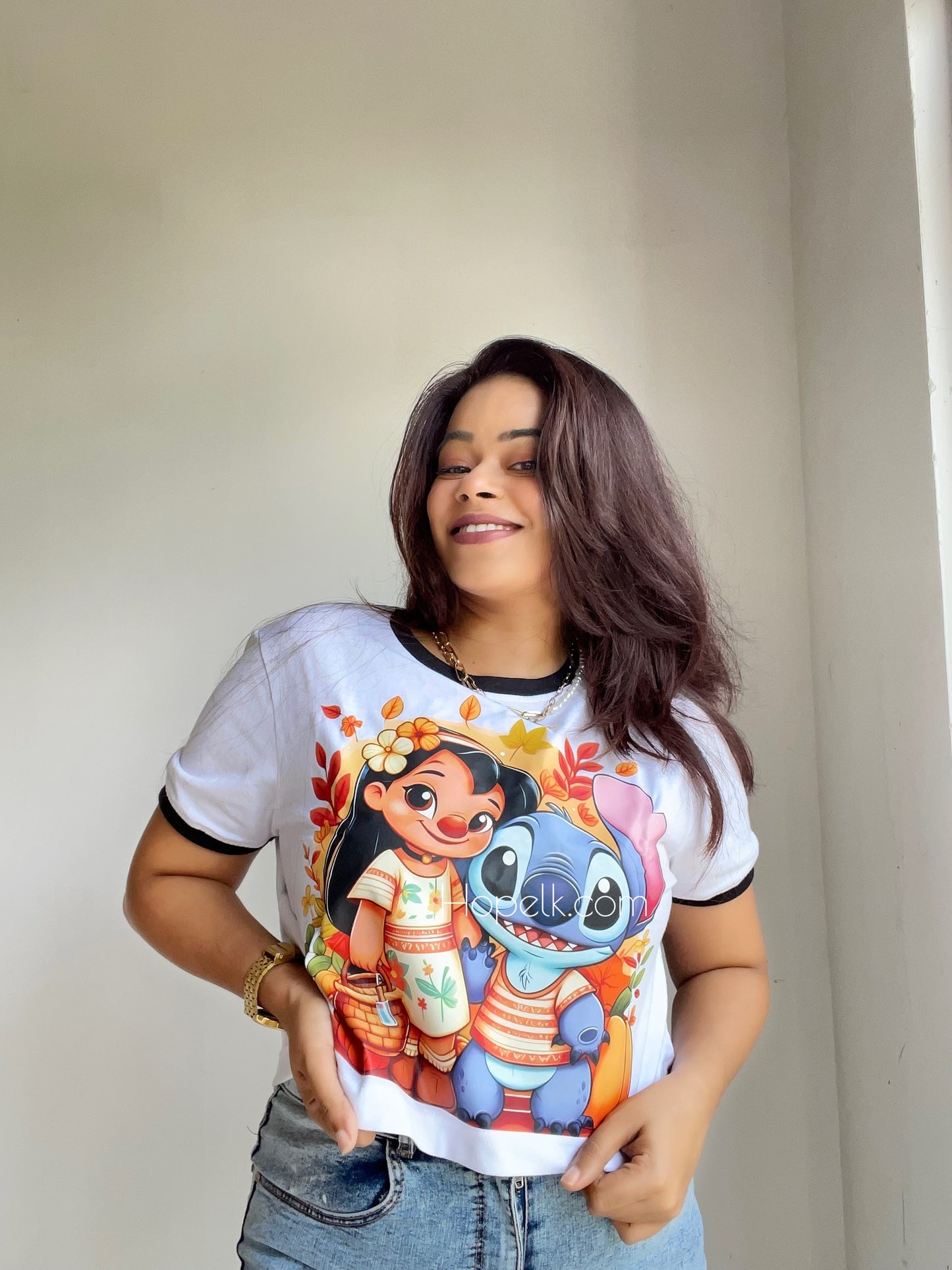 Printed crop top - Stich with girl