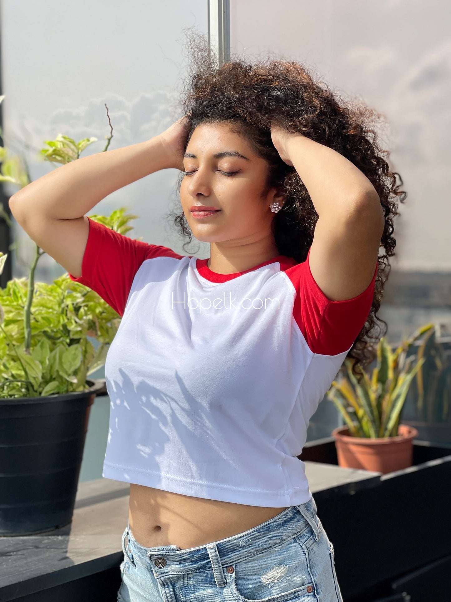 Raglan Sleeve Red Crop top