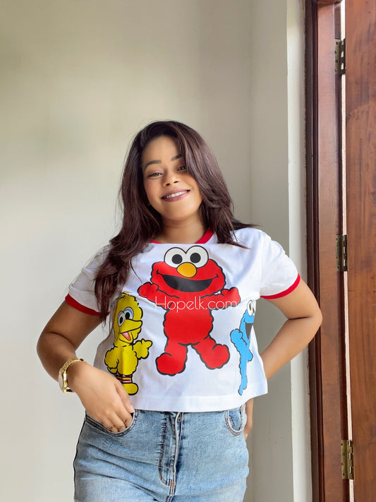 Printed crop top - Cookie Monster with friends