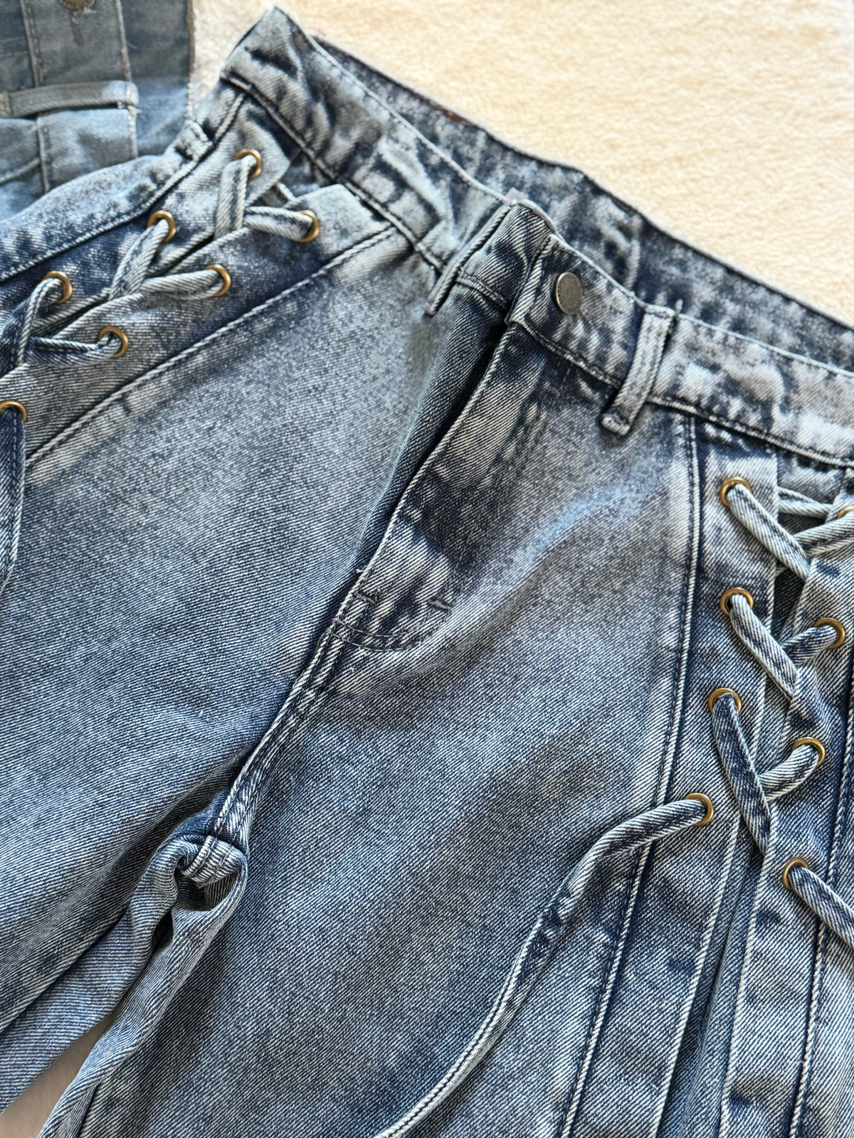 Casual loose denim pant with bow tie |Hopedenim007 (Pre orders)