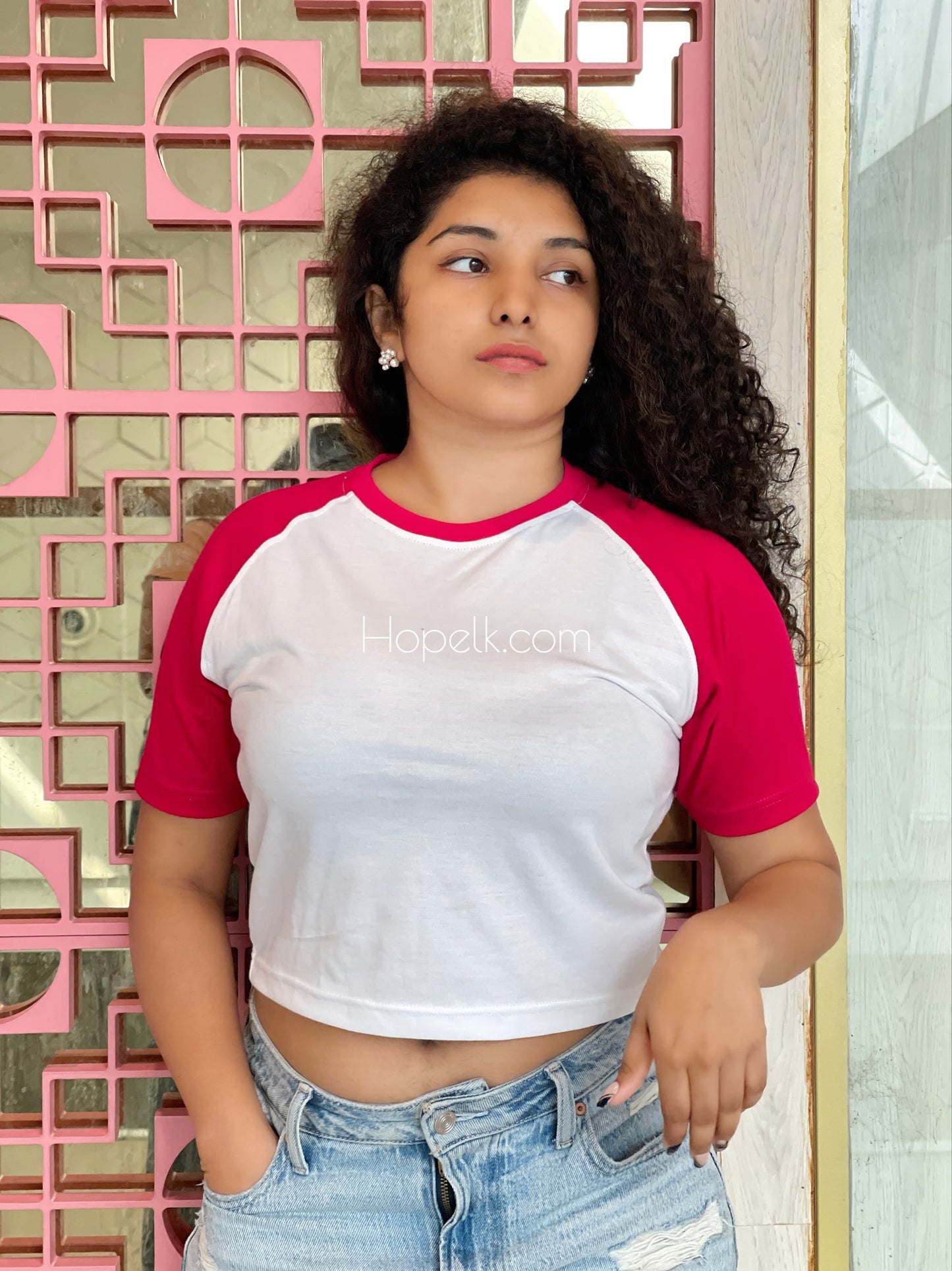 Raglan Sleeve Hot Pink Crop top