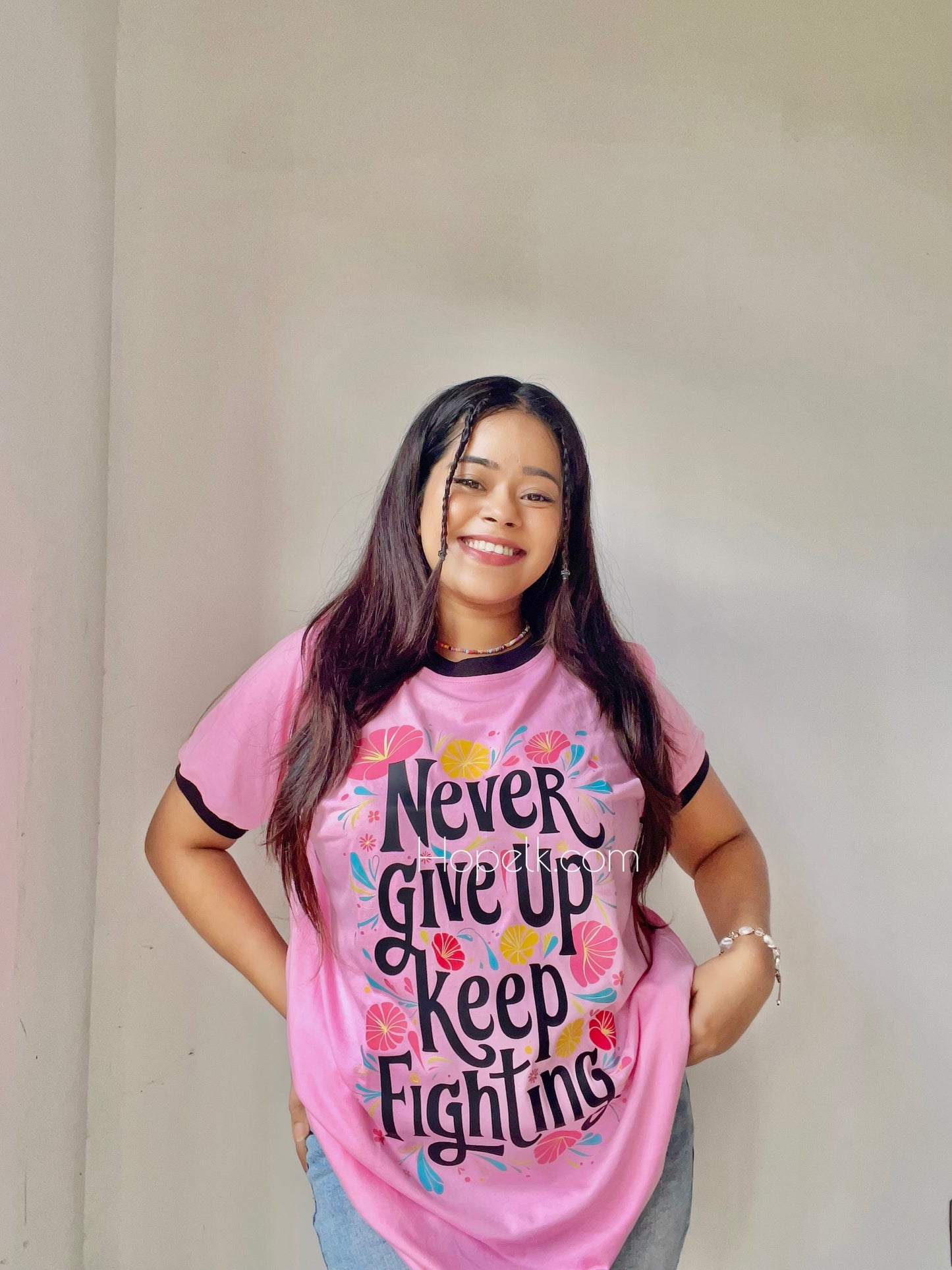 Never Give Up - Ringer T shirt