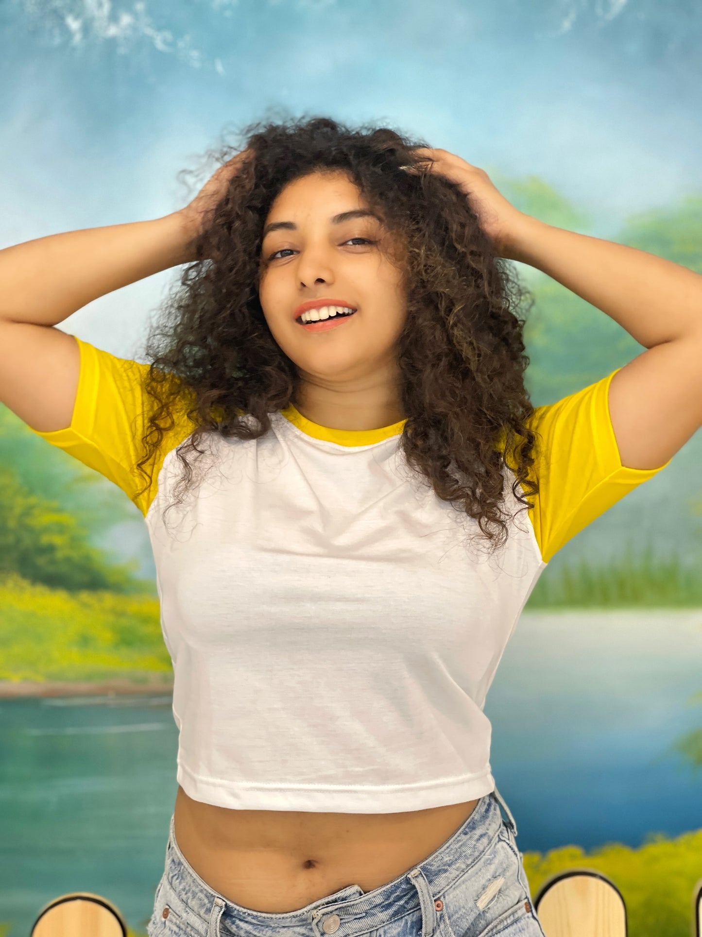 Raglan Sleeve Yellow Crop top