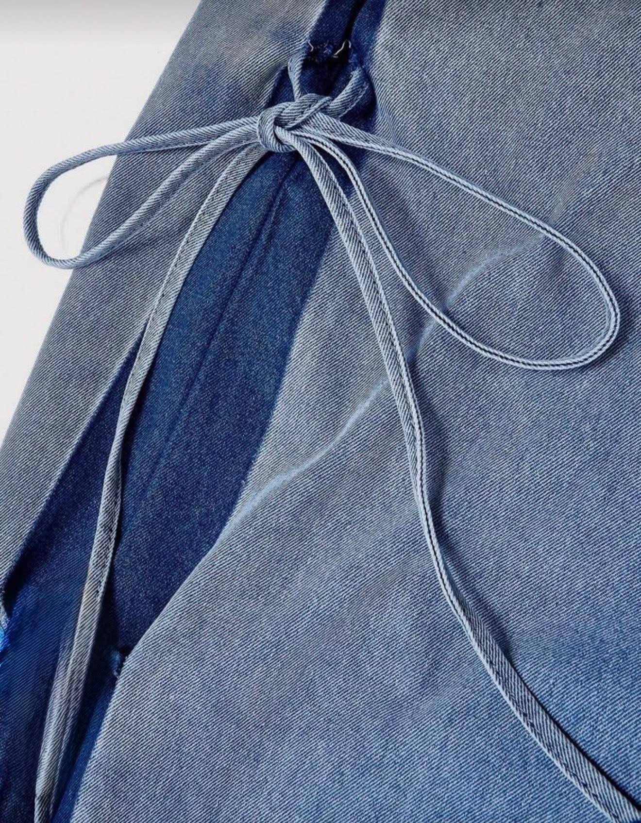 One bow Light Blue Denim