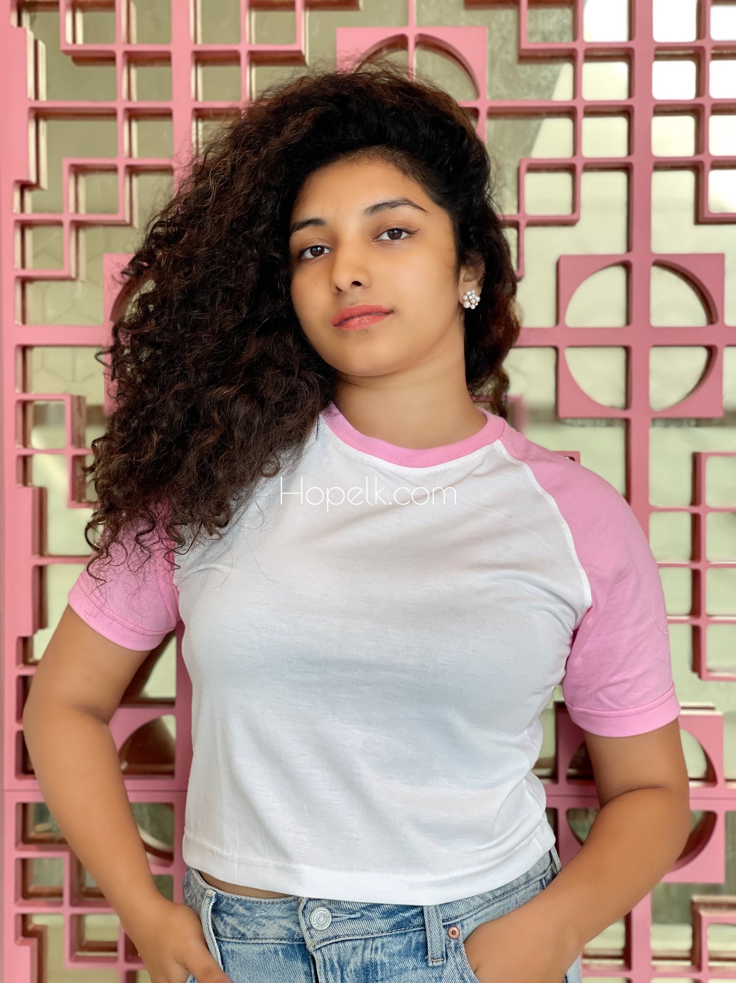 Raglan Sleeve Pink Crop top