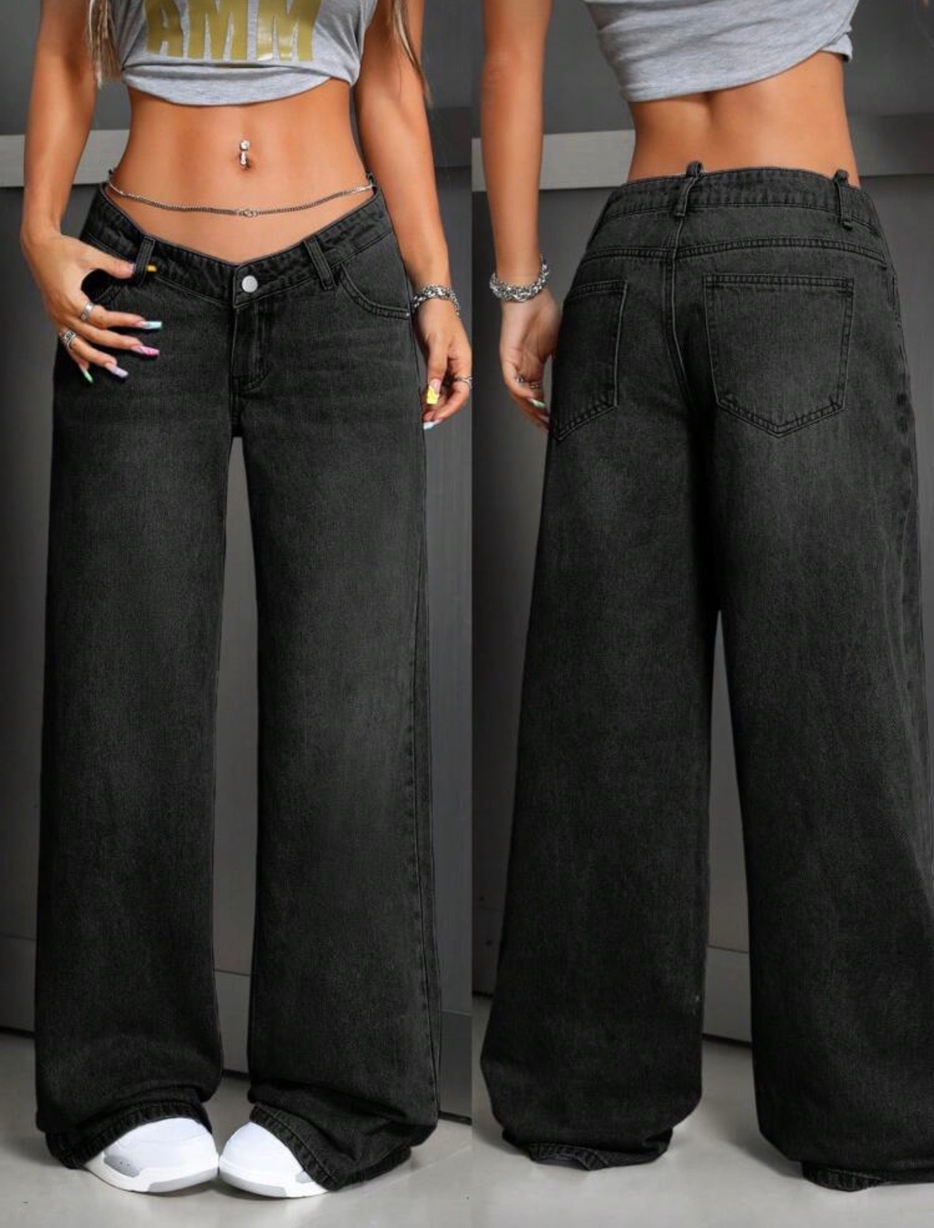 Casual loose black denim pant