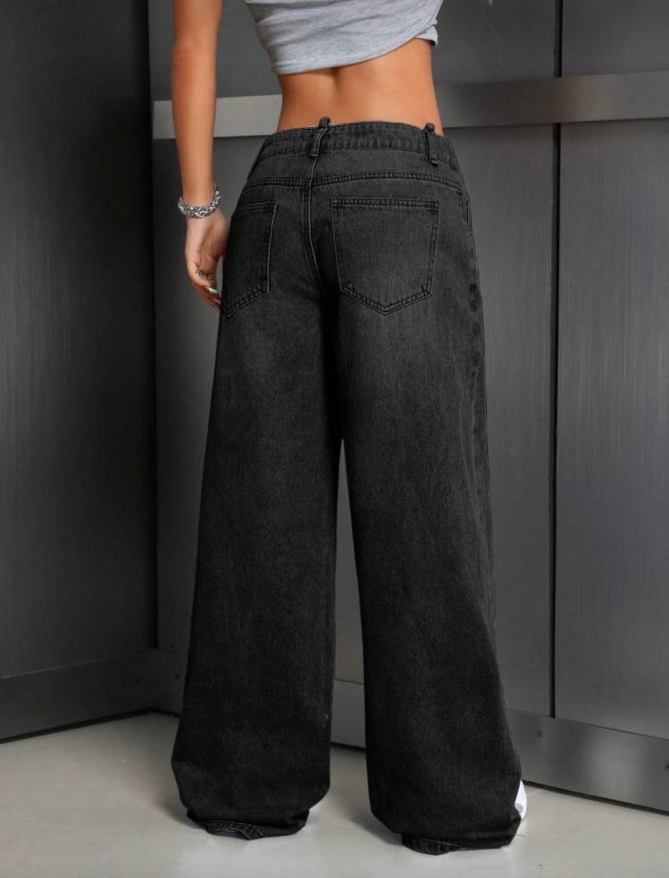 Casual loose black denim pant
