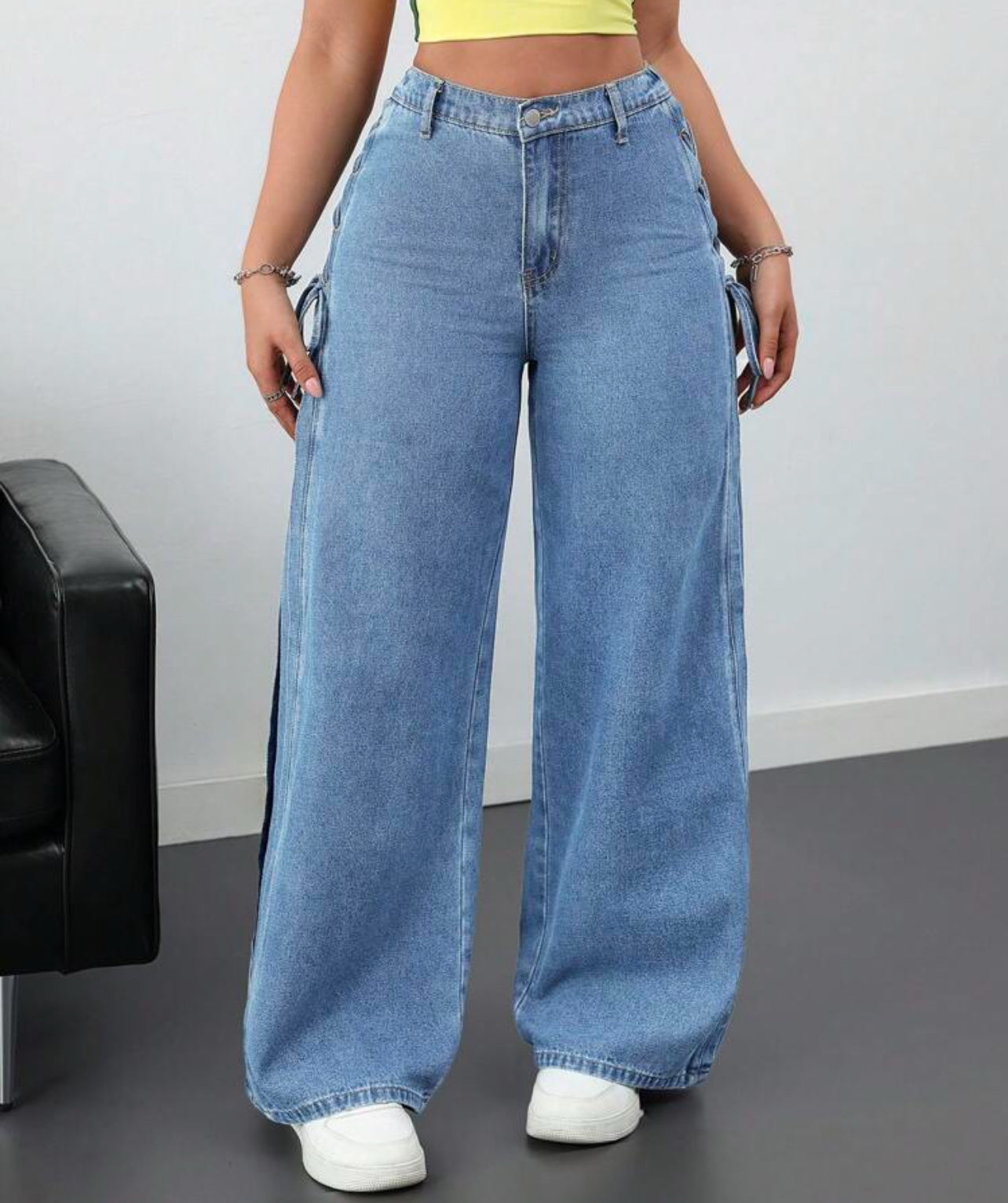 Casual loose denim pant with bow tie |Hopedenim007