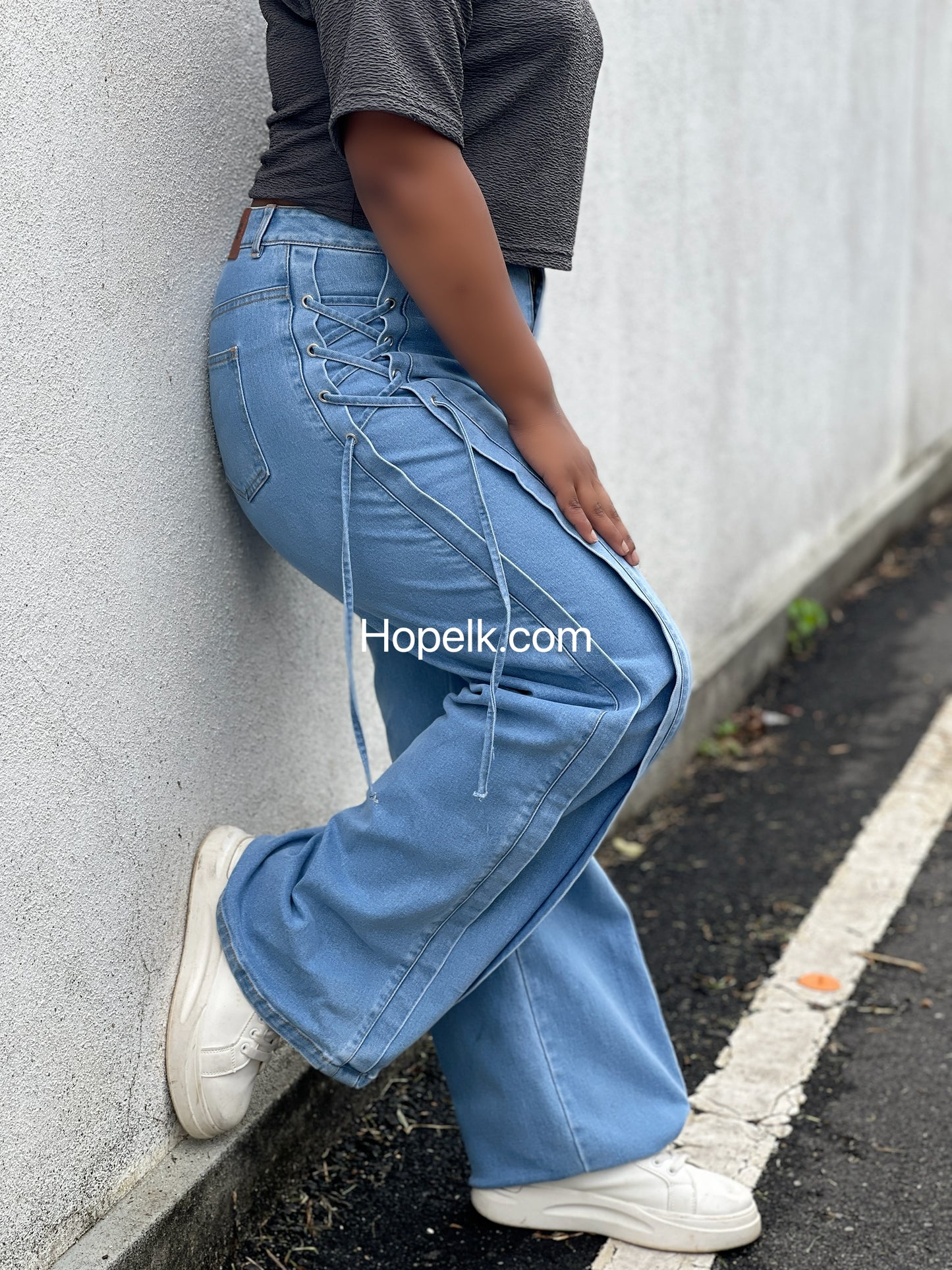 Casual loose denim pant with bow tie |Hopedenim007