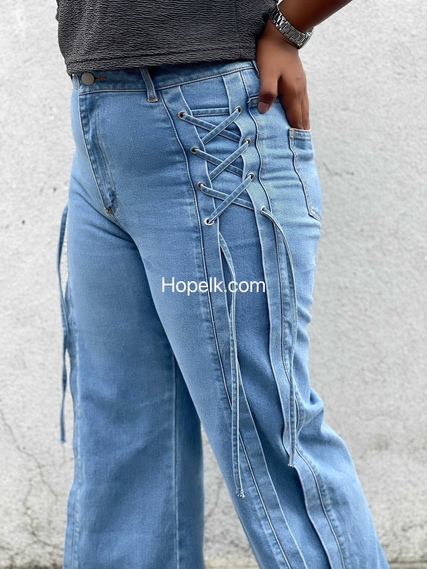 Casual loose denim pant with bow tie |Hopedenim007