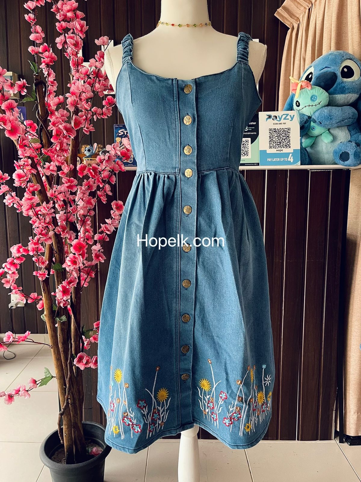 Embroidery Flower Denim Dress